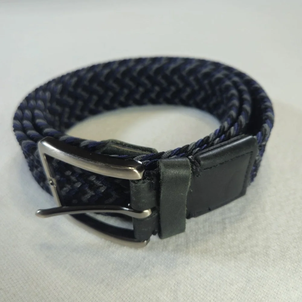 Tommy Bahama Belt Mens Maximum Stretch Woven Belt Leather Ends‎ Blue/Black/Gray